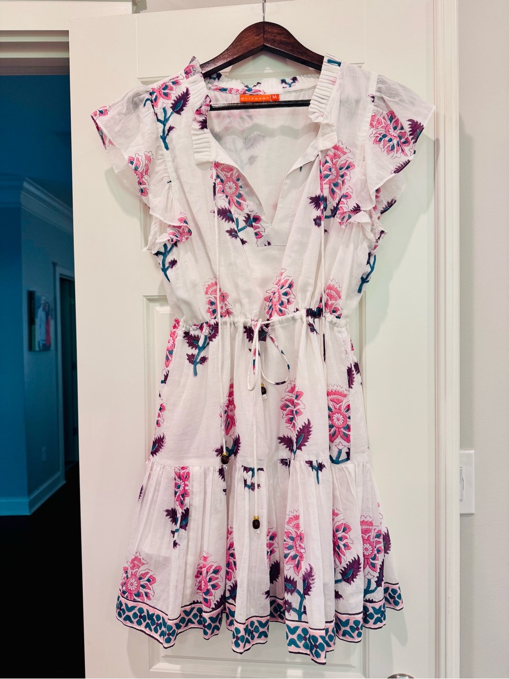 Oliphant White Floral Tie-Waist Summer Dress - Pink, Purple, & Teal Print